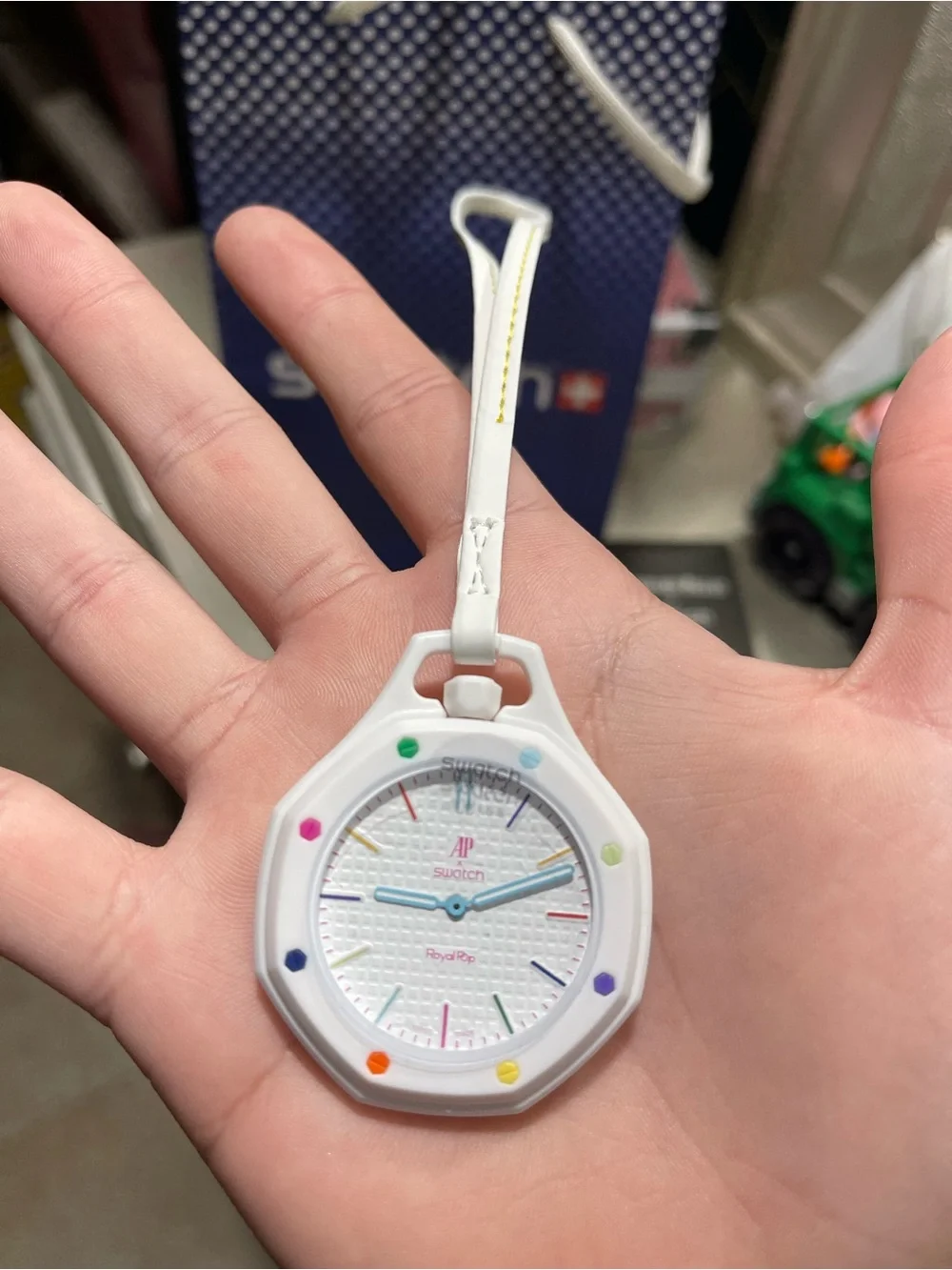 Swatch White Silicone Royal Pop Watch with Multicolor Accents